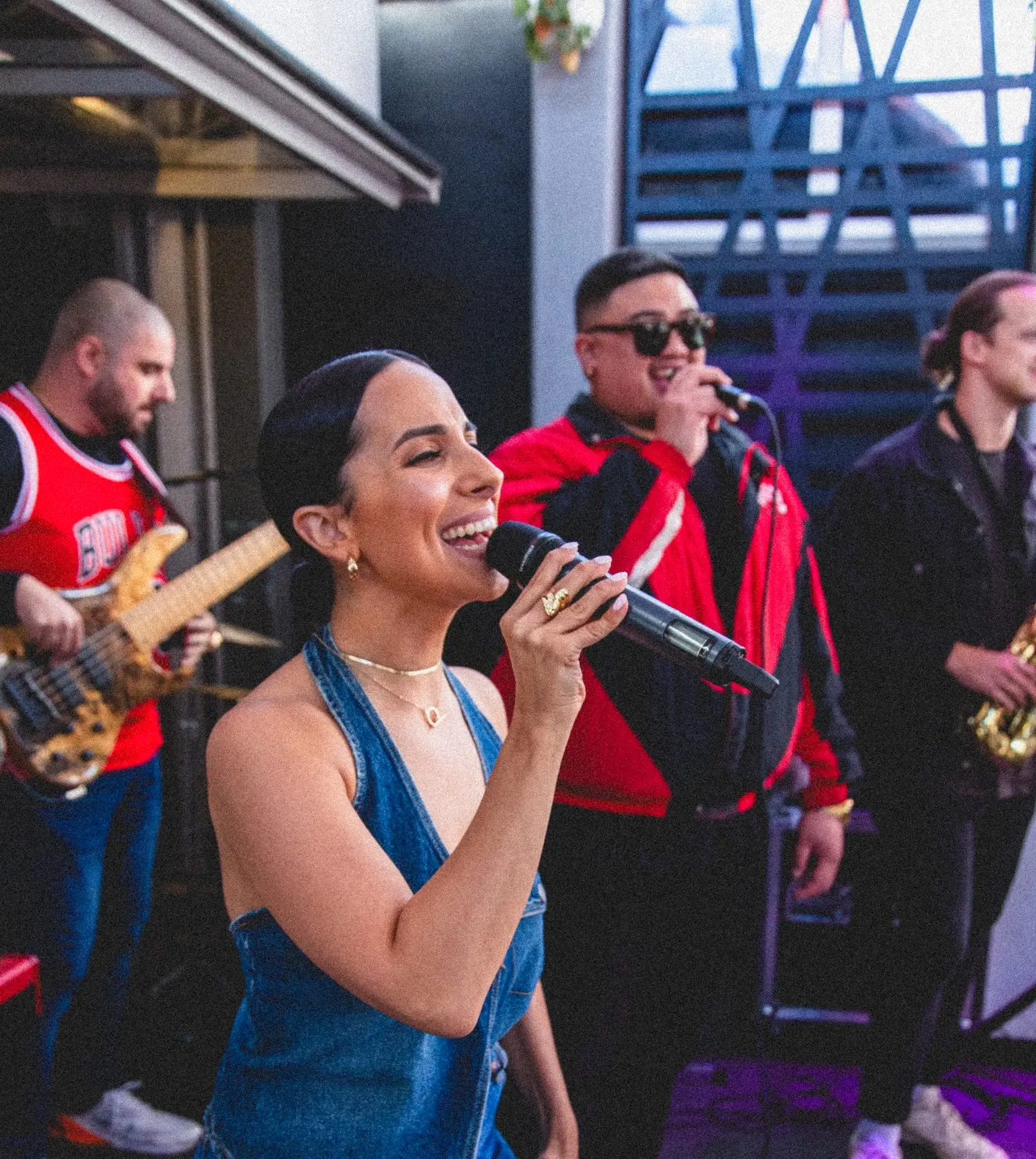 Angela singing with a band at the Lion in Adelaide, South Australia.